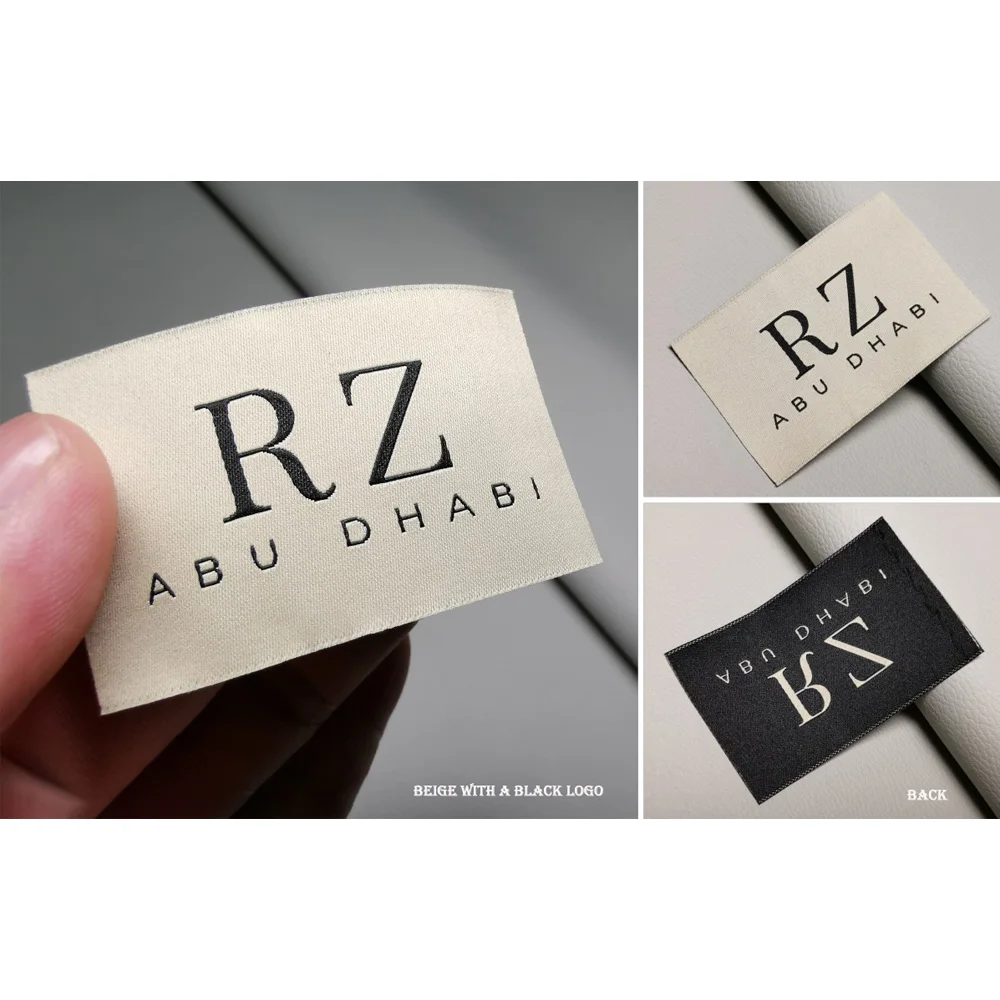 

Custom Woven Main & Care Label | High-Density Clothing Tag with Black/White/Gold Logo | Multiple Size Color for Garment Branding