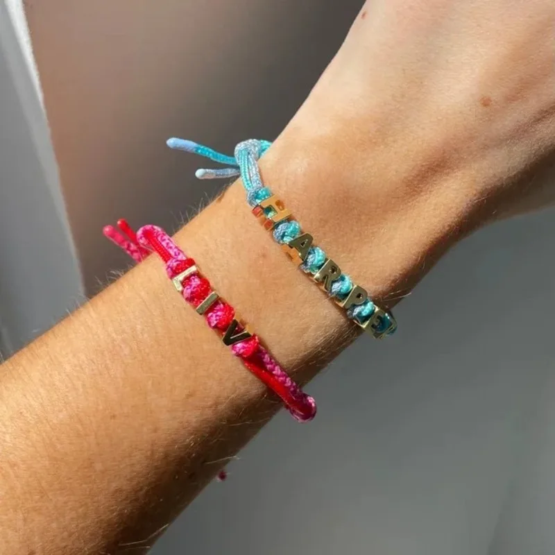 

Custom Nameplate Name Bracelet With Paracord Waterproof DIY Handmade Braided String Charm Letter Bracelet For Women Jewelry Gift
