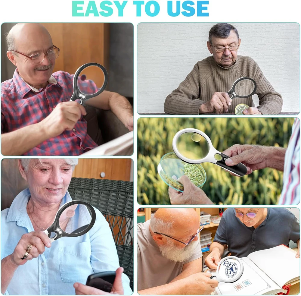 45X Professional แว่นขยายเครื่องประดับ Loupe LED Light มือถือแว่นขยาย Lupa สําหรับเหรียญแสตมป์เด็กผู้สูงอายุอ่าน