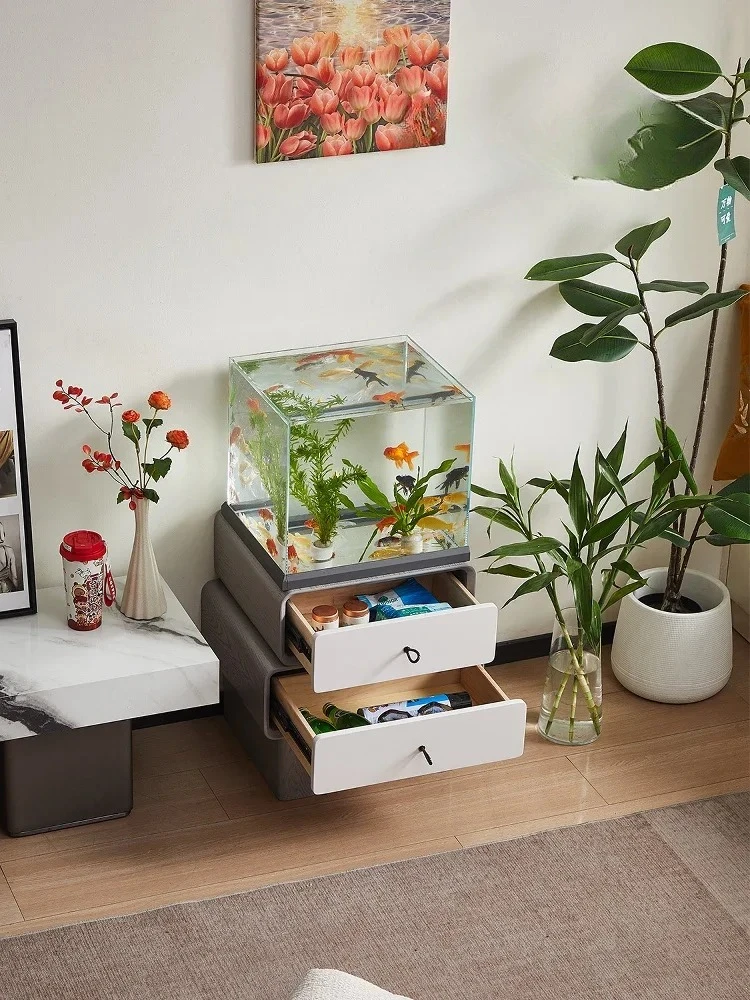A Side overflow fish tank bottom cabinet integrated water-free back filter self-circulation sofa TV cabinet