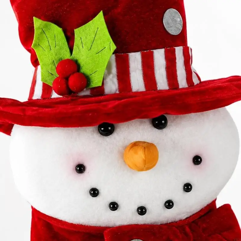 Fabric Snowman Christmas Tree-Top Decoration with a Stuffed Raised Form, Leaf-and-Fruit Accent, Carrot Nose, and Ribbon Y5GB