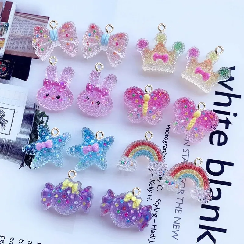 10Pcs High Transparent Color Rabbit Resin Pendant DIY Earrings Necklace Pendants Bracelet Keychain Decoration Flat Back Resin