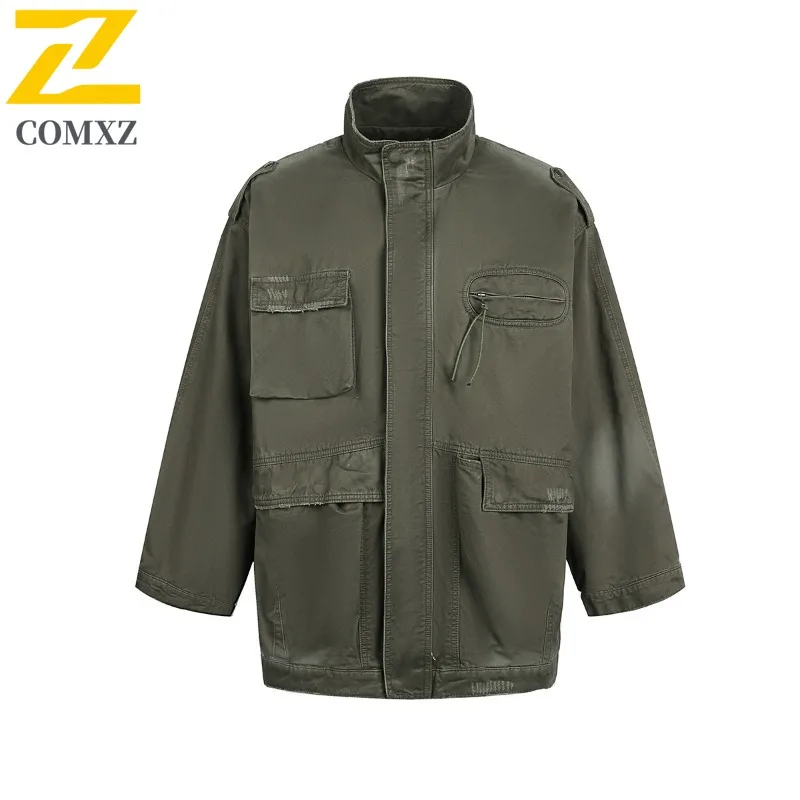 

COMXZ Men Denim Biker Jacket Loose Comfort Fit Street Leisure Travel Trip Valley Jackets Fishing Outing Windproof Design Coat