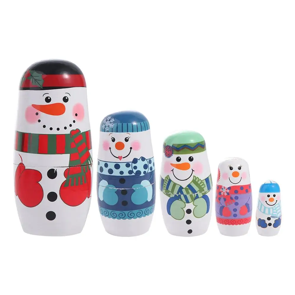 Cute 5Pcs/Set Xmas Matryoshka Wood Smooth Wooden Stacking Dolls Safe craft Christmas Nesting Dolls
