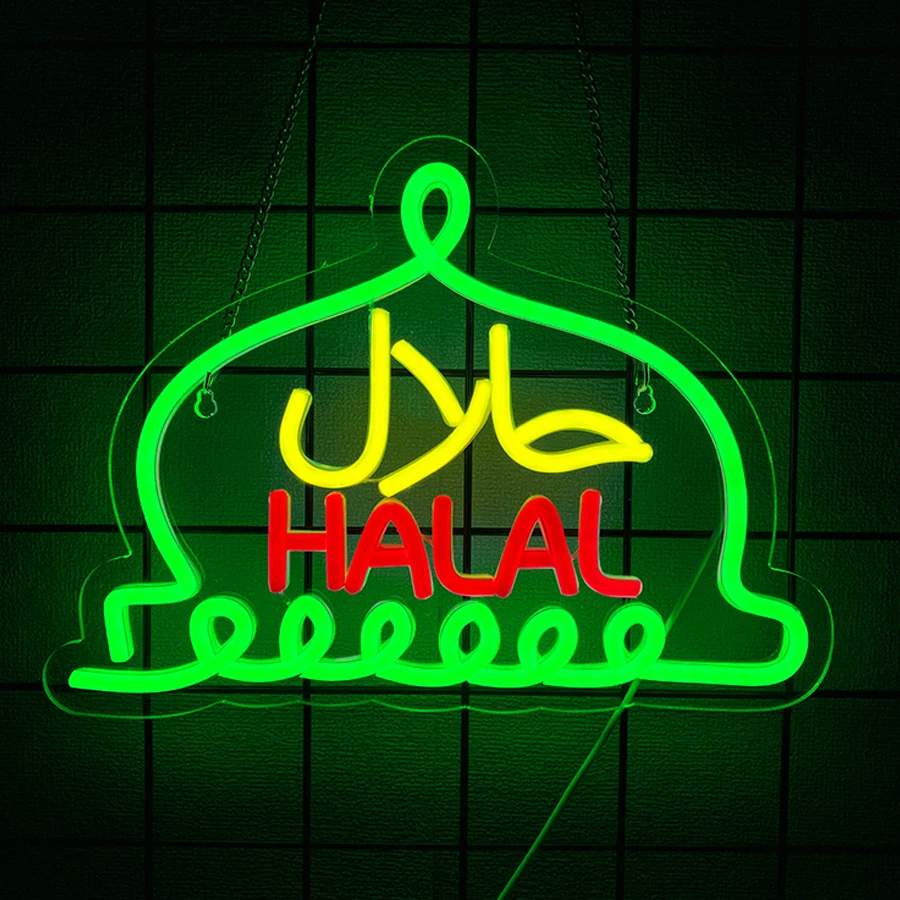 Halal Neon Signs Halal Food Arabic Restaurants Led Light Up Signs for Business Store Wall Decor with Switch Christmas Party Gift