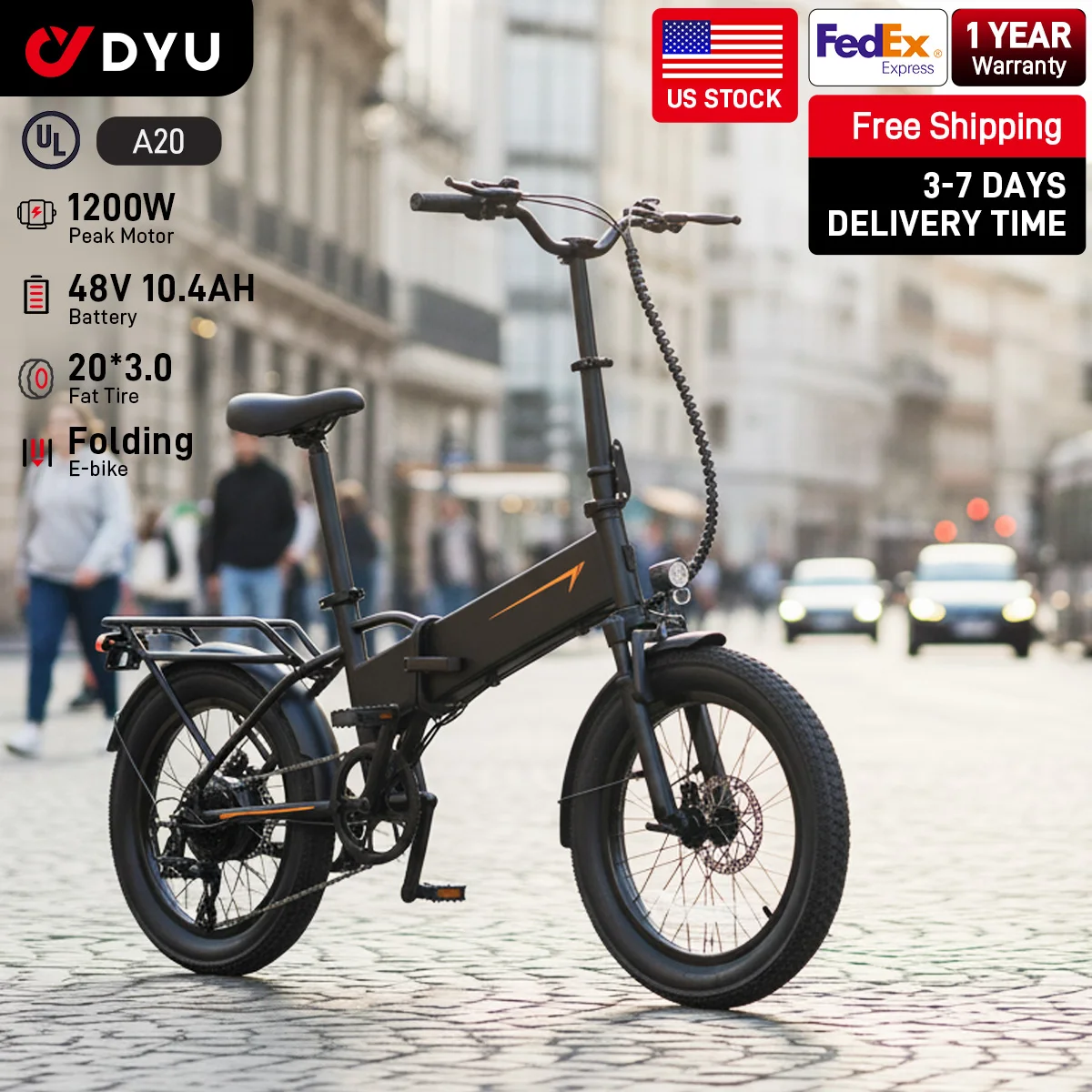 

Электровелосипед DYU A20 750W (пиковая мощность 1200W), складной, 48V, 20 дюймов, для взрослых, быстрый городской велосипед, скорость до 45 км/ч