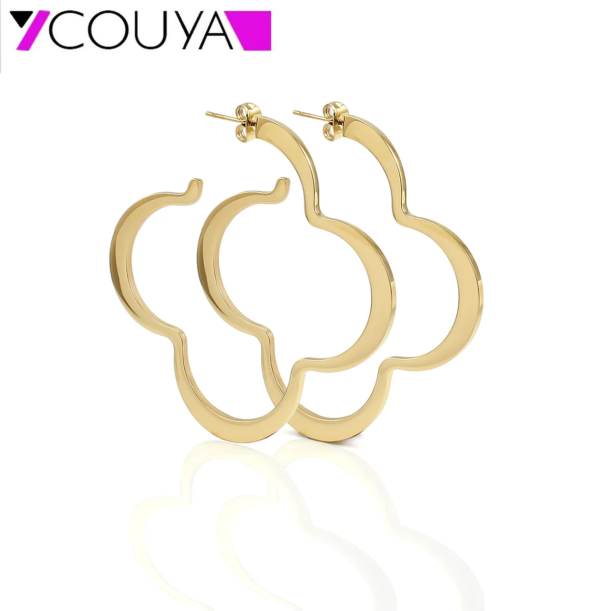 Flower-Shaped Gold Stainless Steel Hoop Earrings Hypoallergenic Elegant Stud Earring Water Proof and Tarnish Free Jewelry Gift