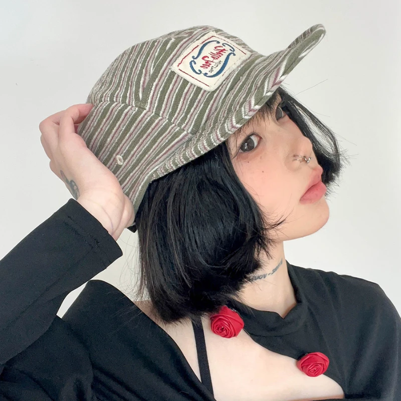 Японская ретро 5-панельная бейсболка с плоскими полями для мужчин и женщин, весенняя повседневная универсальная контрастная полосатая шляпа с инструментами