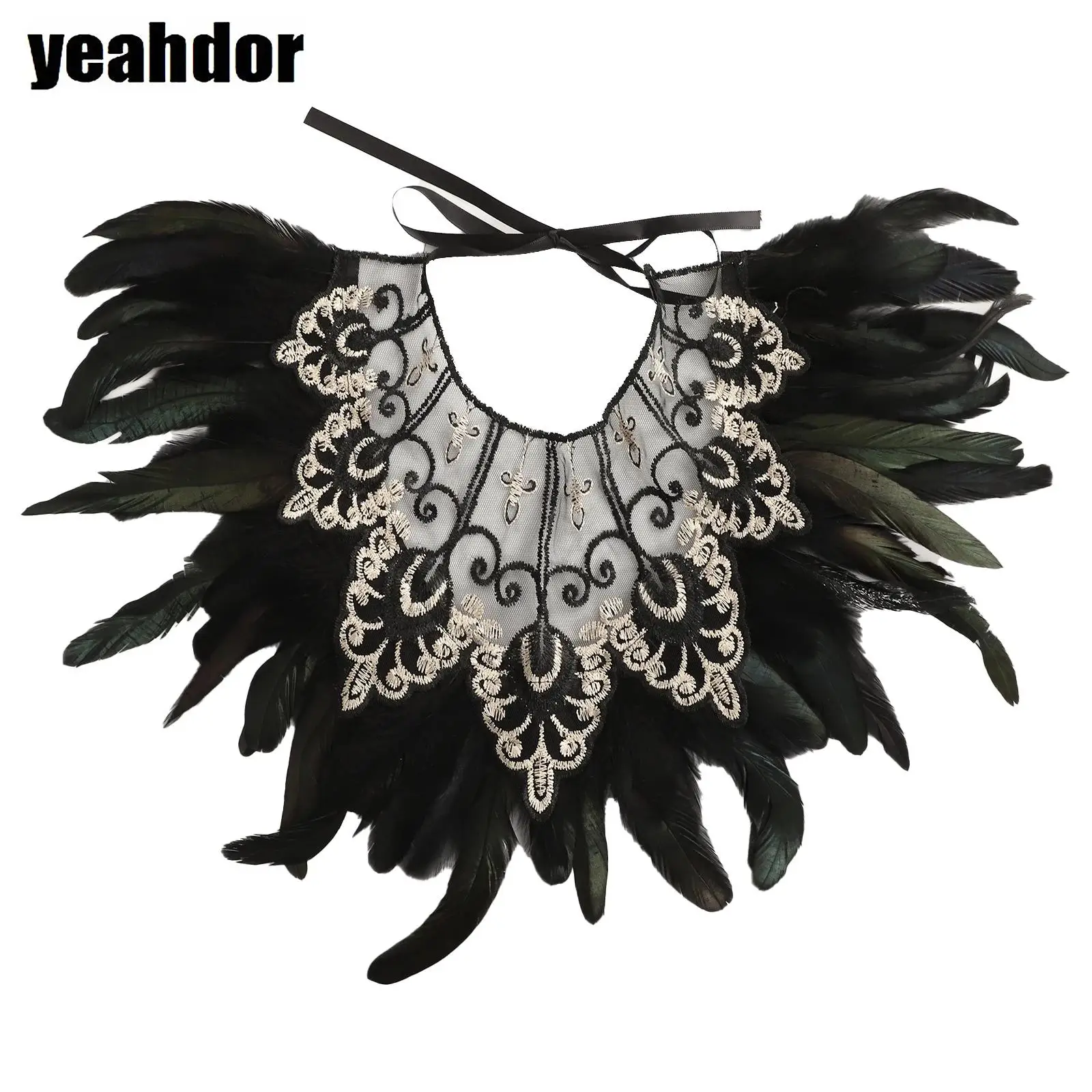 

Gothic Punk Feather Shrug Shawl Feather Cape Self-tied Feather Shoulder Wraps for Women Halloween Masquerade Photography Props