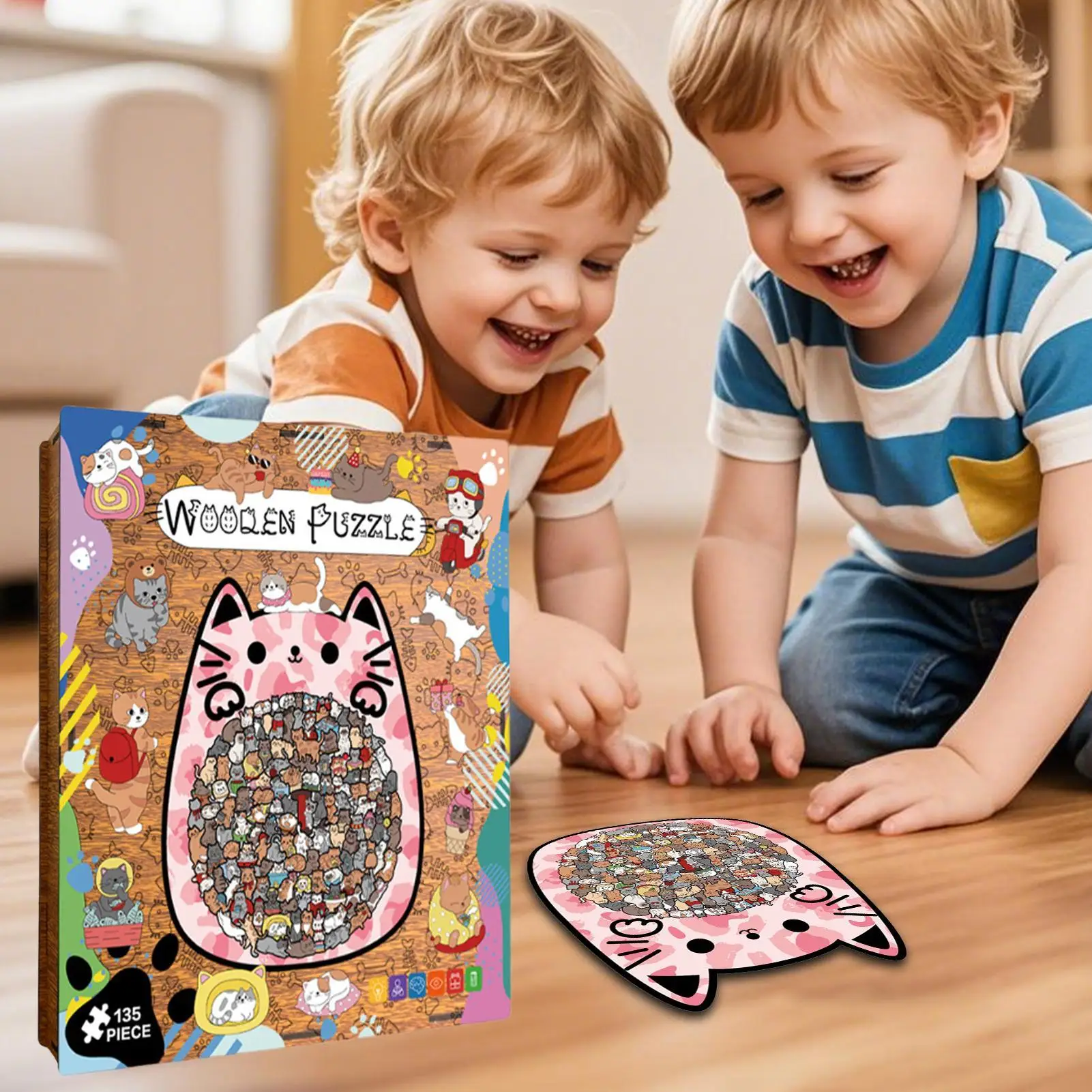 

Деревянные пазлы в форме милого кота, украшение на стену, деревянные пазлы с животными для женщин, детей, сына, дочки, подростков