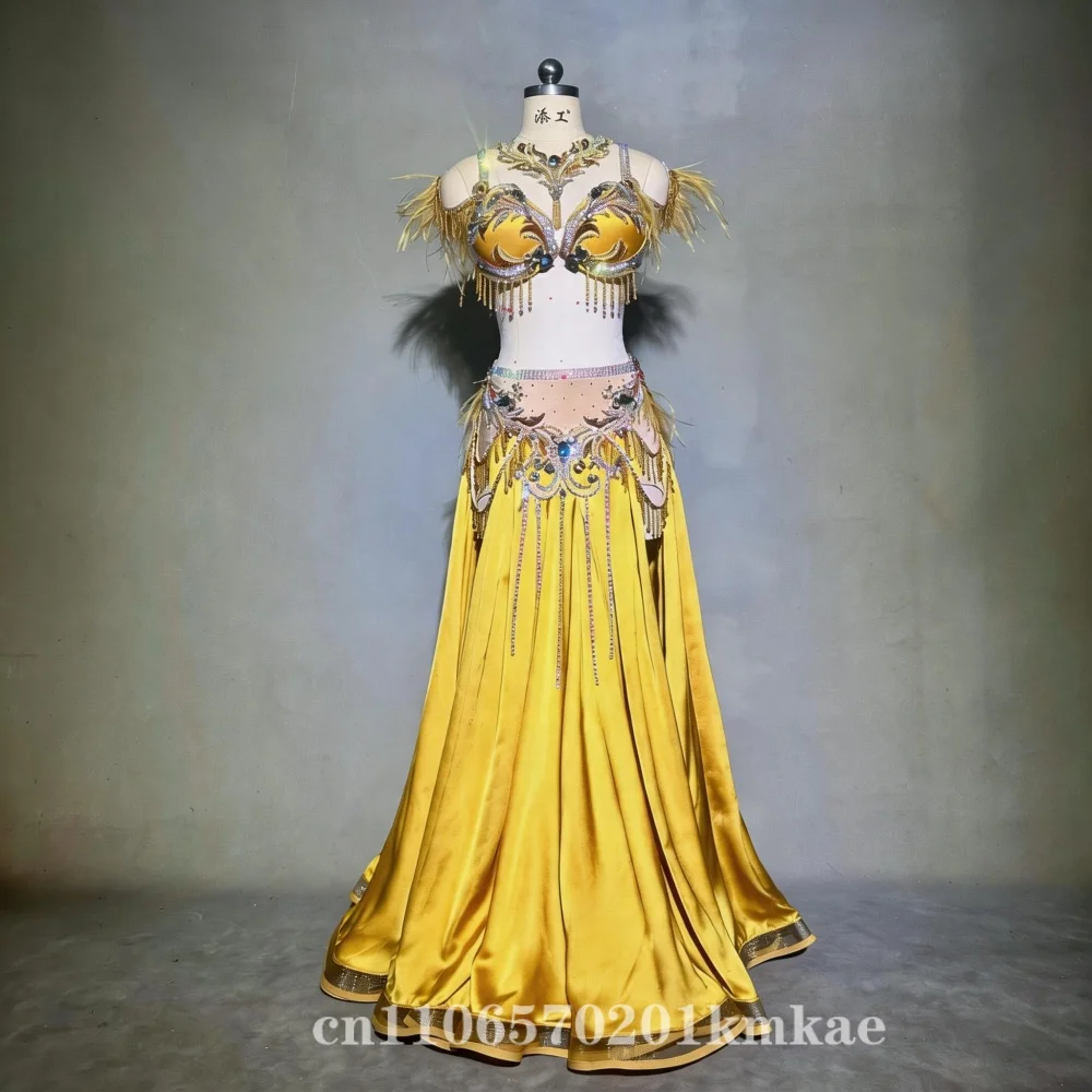 

Customized Belly Dance Costumes Performance Uniform Bra Original Design Opening Dance Tycoon Gold High Waist Big Swing Skirt