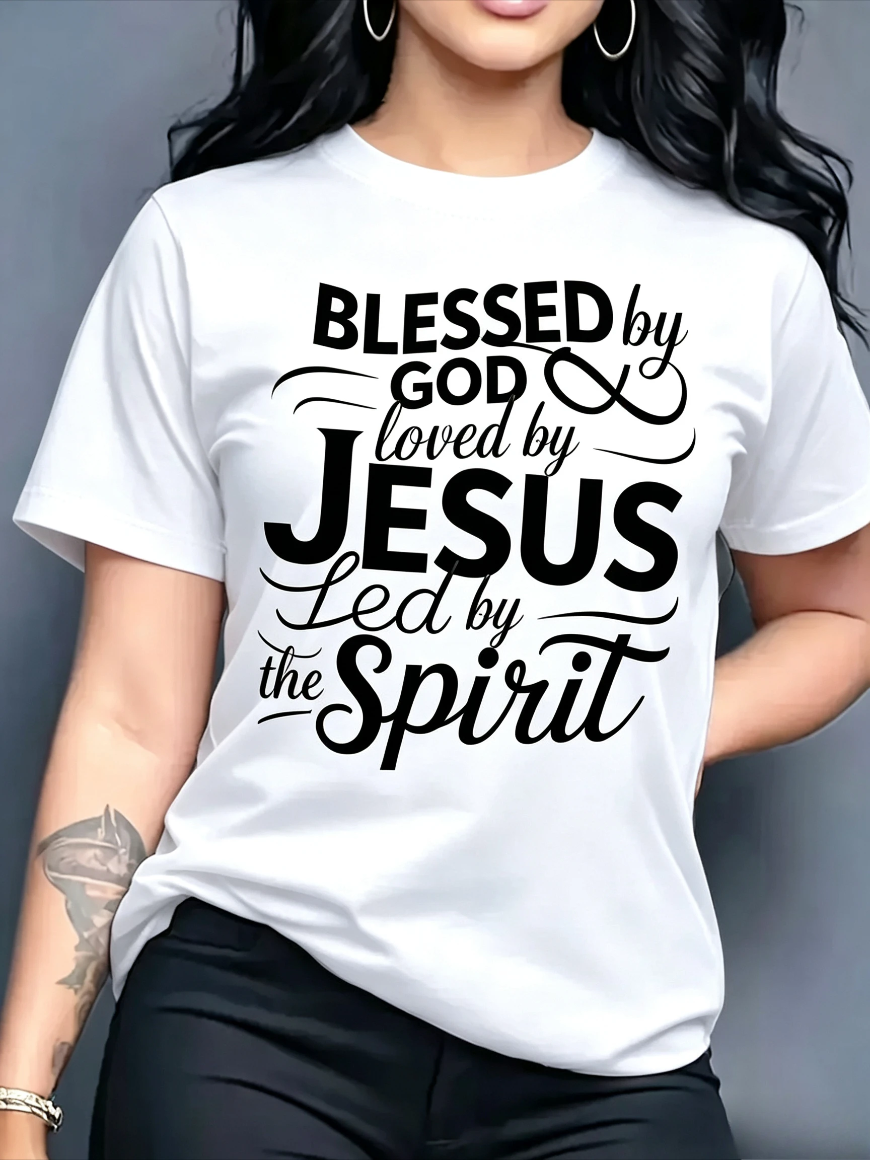 Blessed By God Loved By Jesus Women's Tee Christian Faith Top for Daily Commute Church Events Weekend Social Occasions