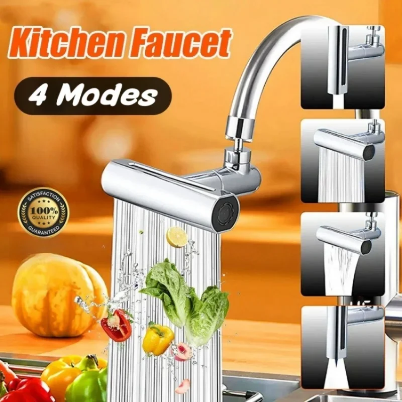 

Multifunctional Sink Faucet Connector Kitchen Sink Waterfall Faucet Splash-proof Artifact 4 Modes Outlet Universal 360° Rotatio