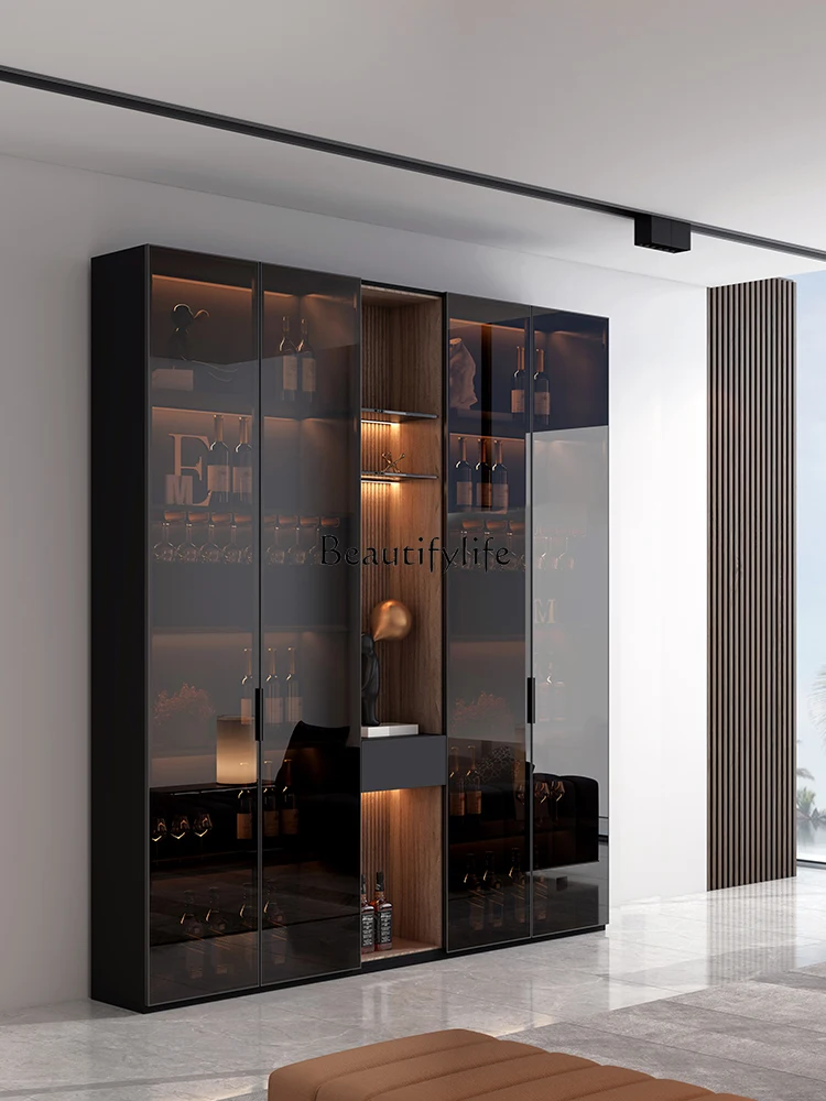 Modern Minimalist Living Room Wall Glass Door with Light Locker Light Luxury High-End Display Cabinet