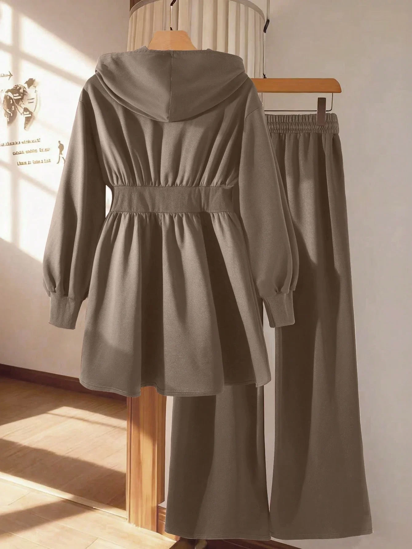 

Slimming Zip-Up Hooded Casual Long Sleeve Jacket And Pants 2 Piece Set For Women Autumn Winter