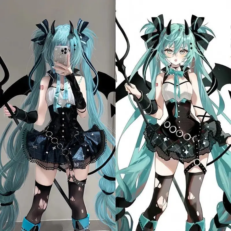 Demon Miku Cosplay Costume, Rascal Little Devil Style Outfit Complete Set for Women, Halloween Anime Convention Cosplay