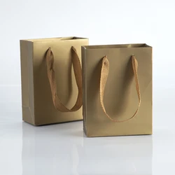 5pcs Bulk Gold Paper Bags with Handles Gift Bags 14x7x15cm Film Bright Kraft Cardboard Birthday Party Favors Goody Tote Bags