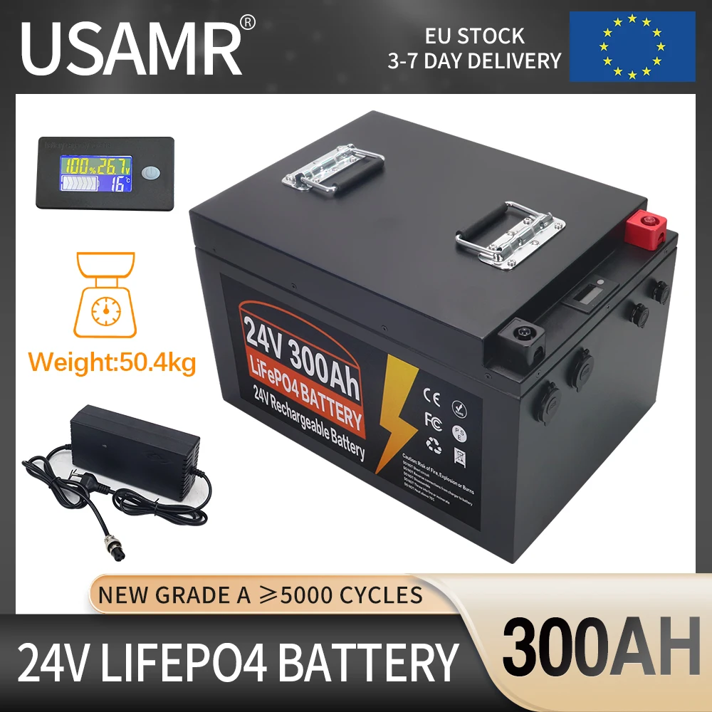 12V 24V 600Ah 500Ah 300Ah 200Ah 100Ah LiFePO4 Battery Built-in BMS Lithium Iron Phosphate Cell Pack For Golf Cart Solar +Charger