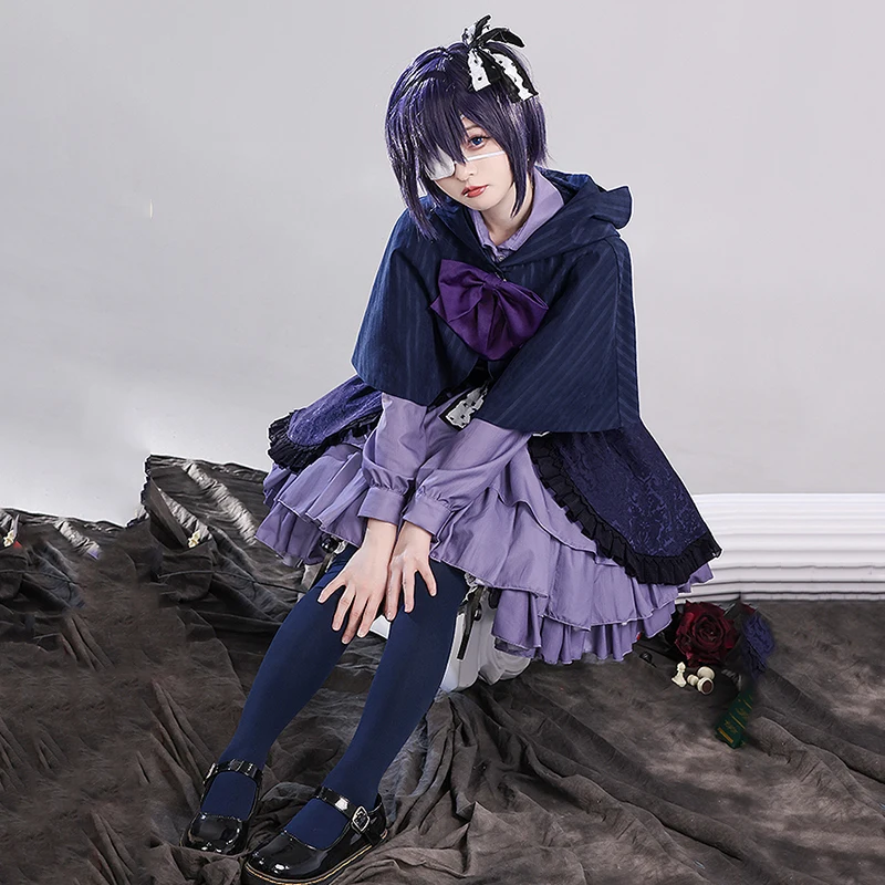 Anime Love Chunibyo Delusions cos Takanashi Rikka cosplay Gothic Lolita with dark pattern shawl Dates dress female Costume A