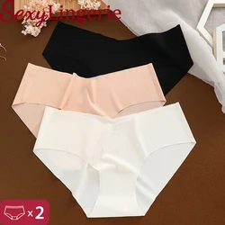 Women Panties Traceless Ice Silk Briefs Seamless Sexy V-Waist Lingerie Low Rise Underwear Solid Color Underpants Comfortable