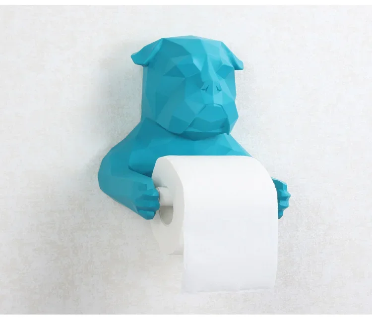 Nordic Resin Paper Towel Holder Bathroom Wall-mounted Kitchen Geometric Bulldog Dog Tissue Box