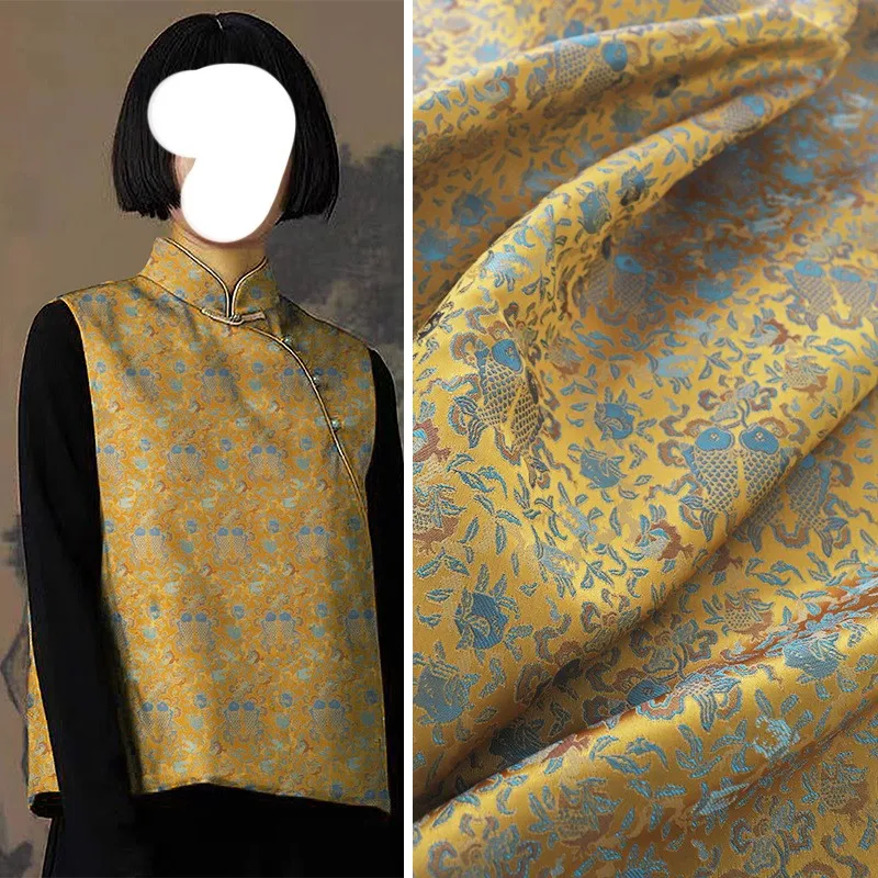 New Chinese style imitation Song brocade waistcoat fabric high jacquard satin garment