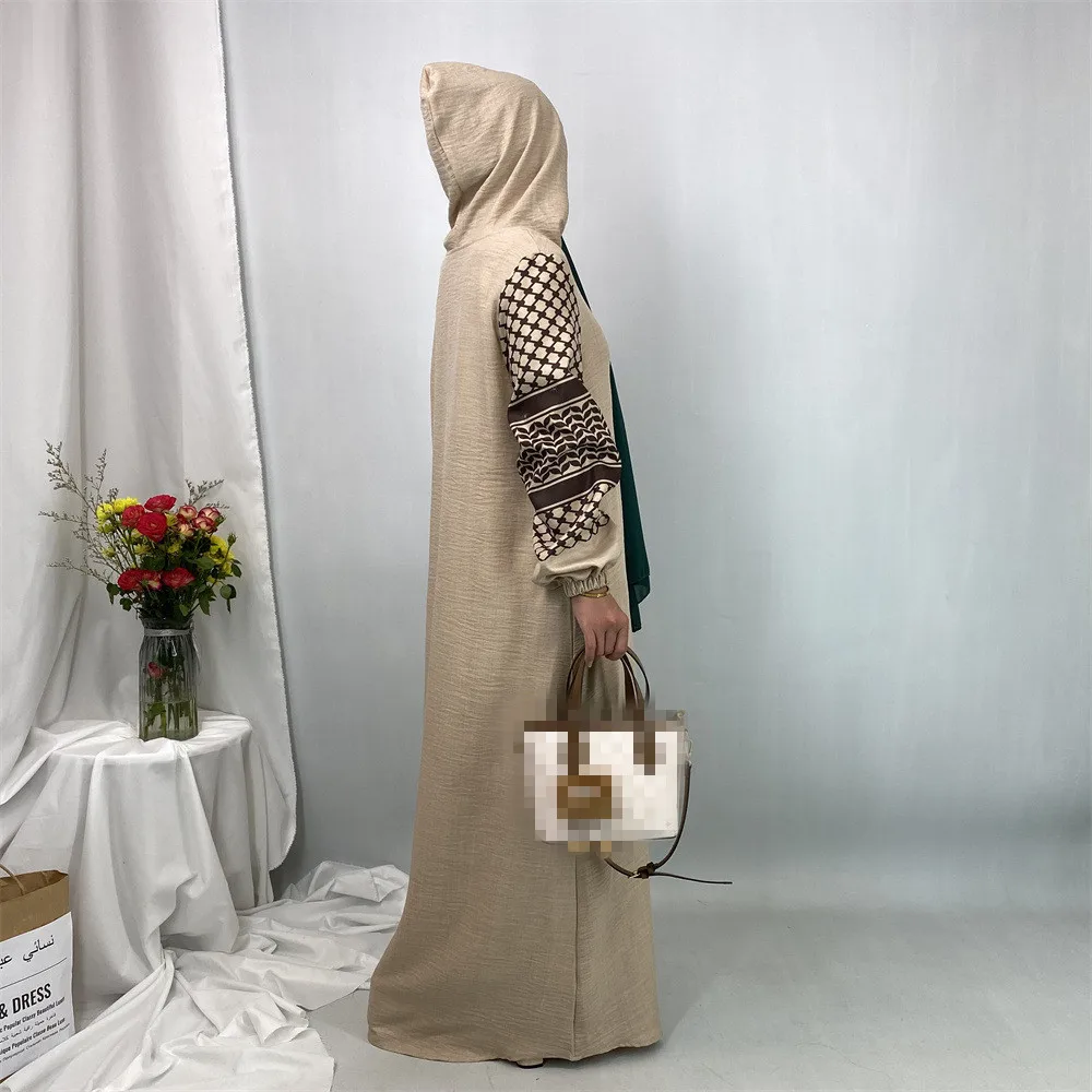 

Роскошная мусульманская абайя с капюшоном для женщин, повседневная одежда, свитшот, исламская одежда, кафтан, роба, для Ид и Рамадана, в стиле Дубай, однотонная