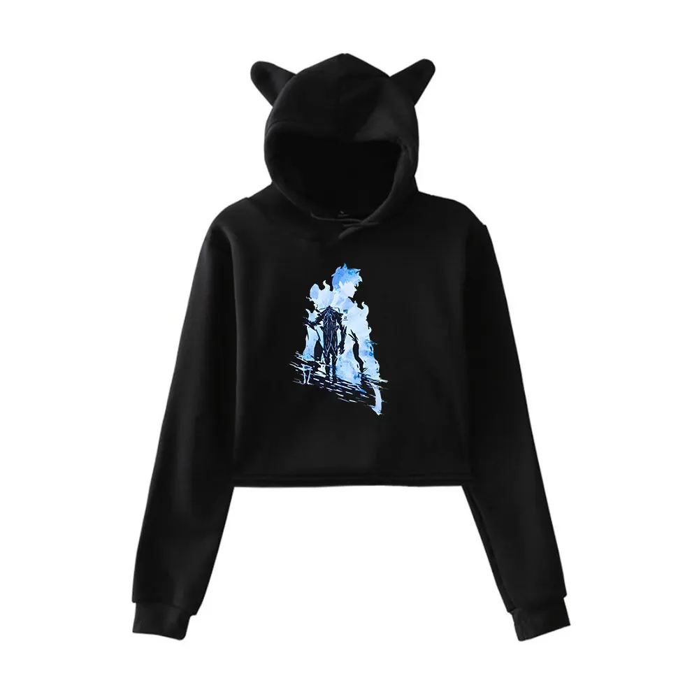 Solo Leveling Game Vintage 90s Streetwear Hoodie Merch Hoodie Sweatshirts for Girl Cat Ear Crop women Clothing