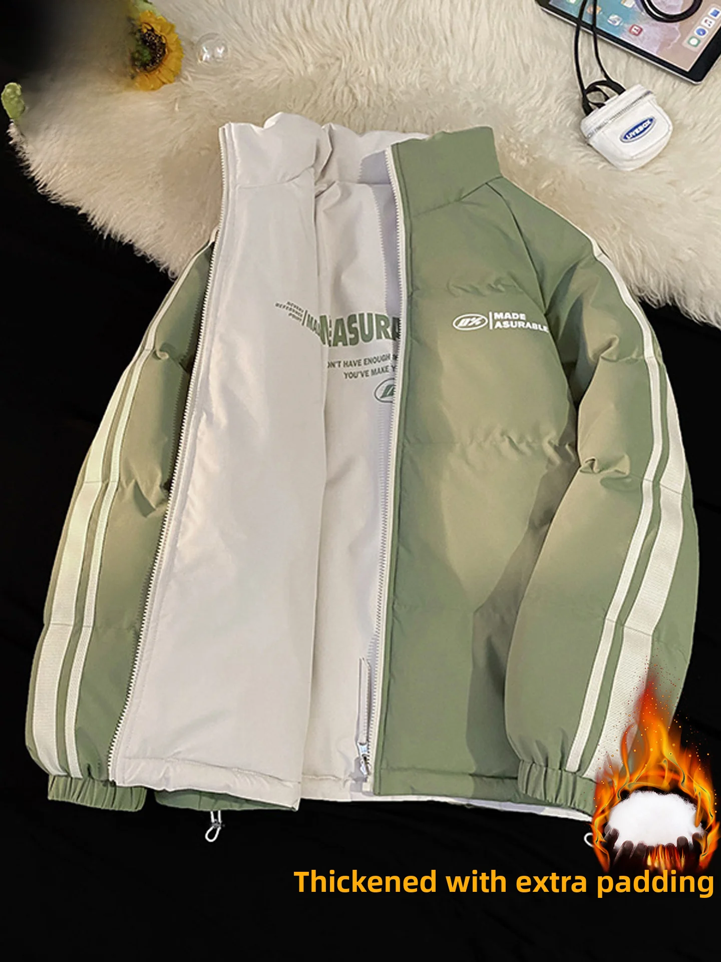 

Nainiu Men's Thickened Double-sided Wear Cotton Jacket Loose Fashionable Urban Style Warm And Wear-resistant Long Sleeve Coat