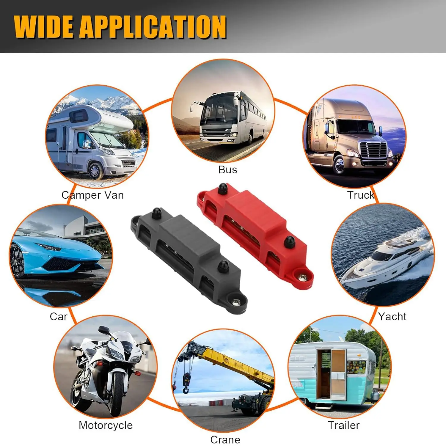 AT05-2Pcs Bus Bar,12V Power Distribution Block, 3X 1/4In (M6) Terminal Studs 10X 5/32Inch () Terminal Screw