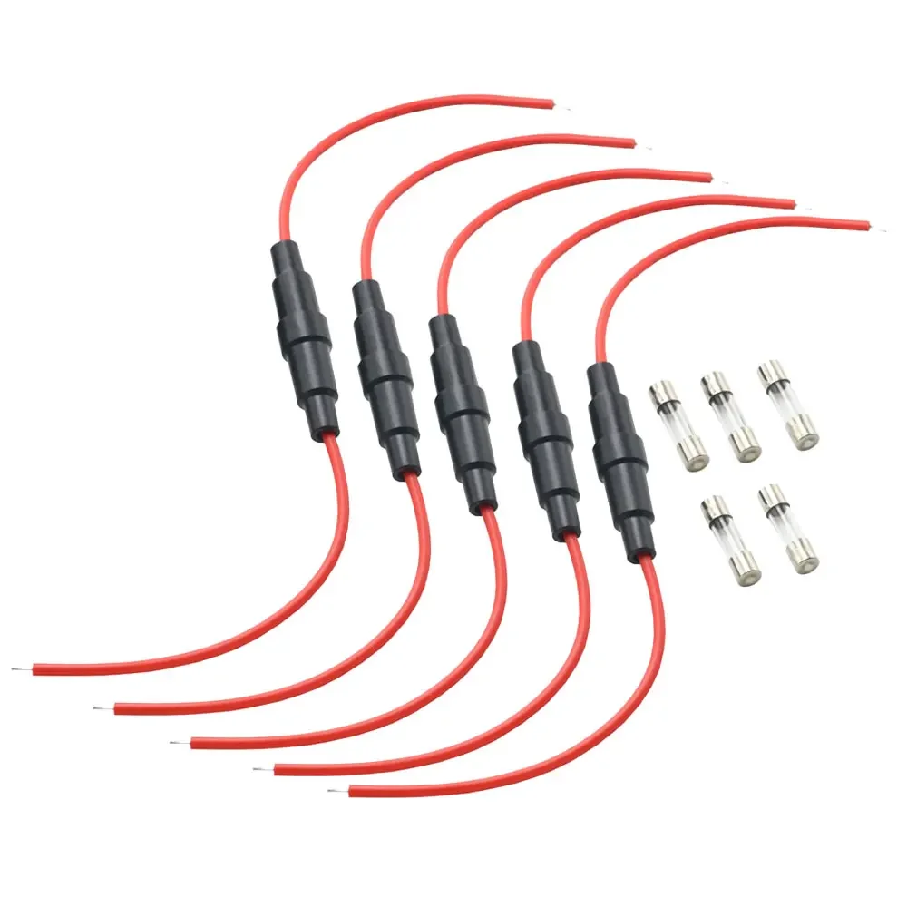 5set 5*20mm 6*30mm Glass Fuse Holder Screw Type 0.1A~30A with 22 20 18 16 14AWG Wire Cable 250V 5X20MM Glass Fuse Tube Fuse