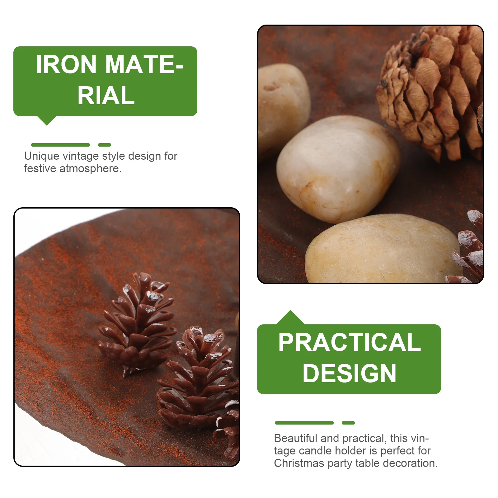 

1Set Christmas Holder Metal Vintage Pinecones Stone Decor for Table Centerpiece Party Decoration Festive Stand