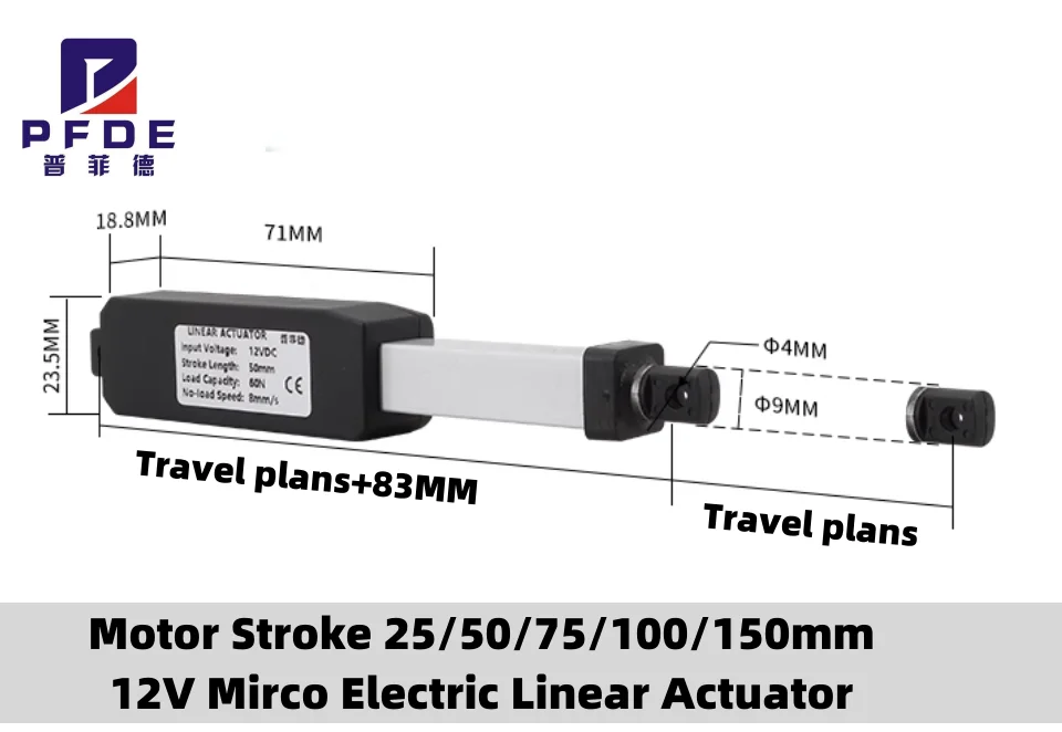 

Электрический линейный привод Mirco 12 В для дистанционного управления, роботизированная домашняя автоматизация, электронный толкатель, ход двигателя 25/50/75/100/150 мм