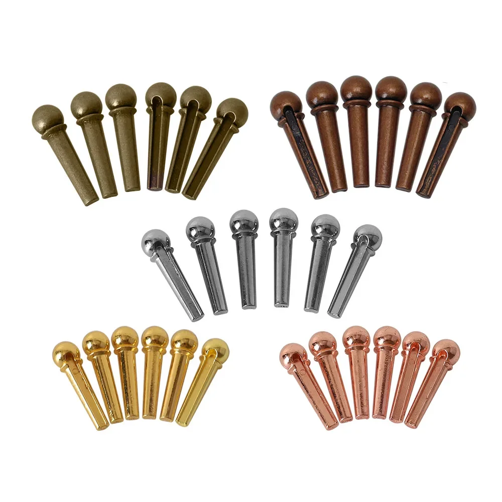 6Pcs Acoustic Guitar Bridge Pin Guitar Strings Nail Solid Copper Brass Guitar Bridge Pin Puller