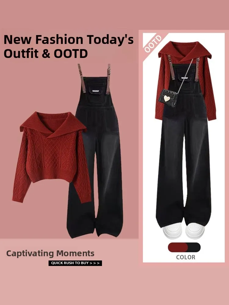 Autunno Inverno College Sle maglione lavorato a maglia e tuta a gamba dritta Set Faion da donna Casual V Ne Long Sve Top