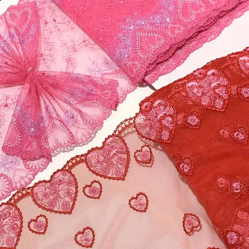 15Yards Two Tones Mesh Lace Fabric Hearts Embroidery Lace Trimming for Girls Clothing Ladies Dress Lingerie Underwear