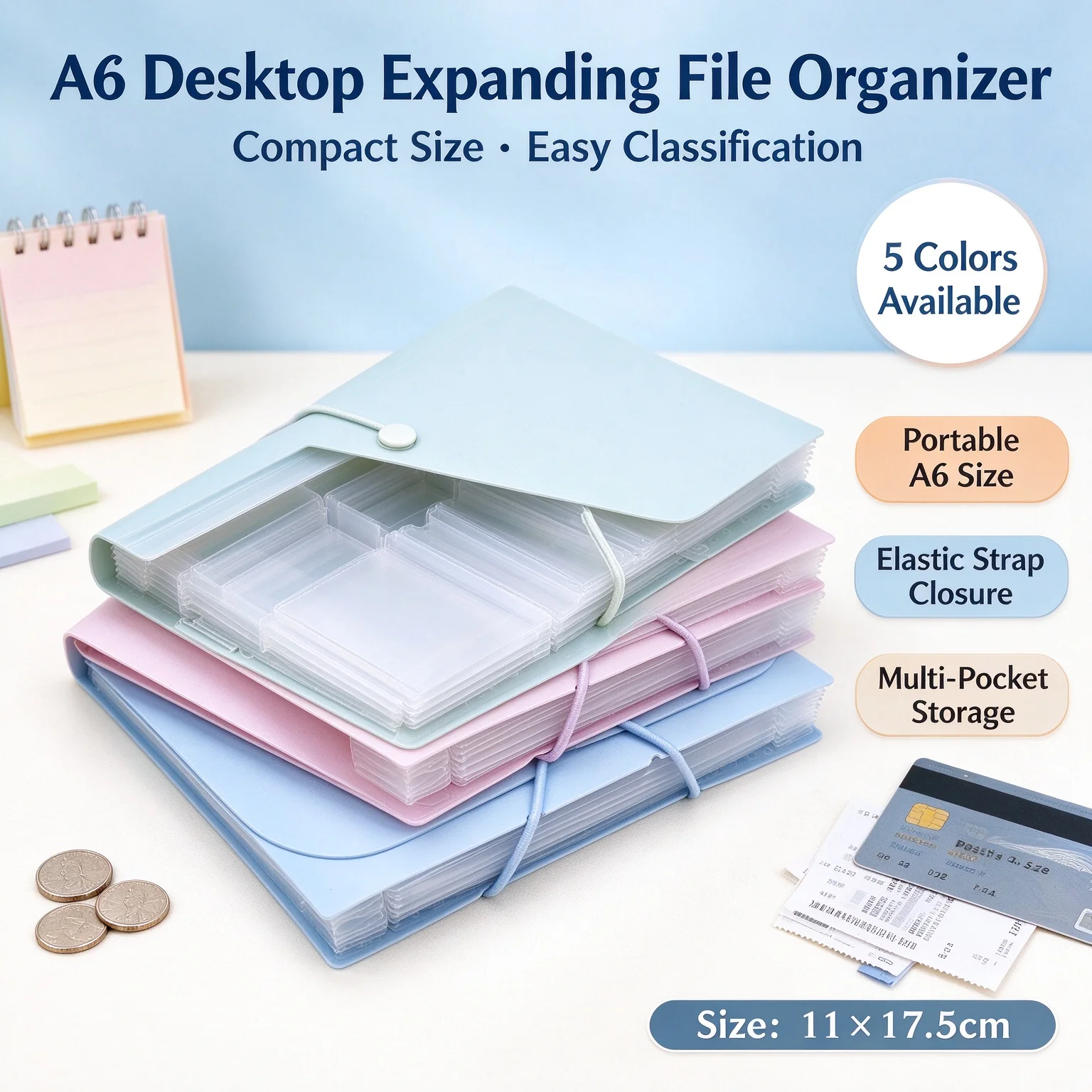 A6 Morandi Color Organ Bag 13 Grids with Lid Portable Bill Storage Box Invoice Document Card Desktop Folder