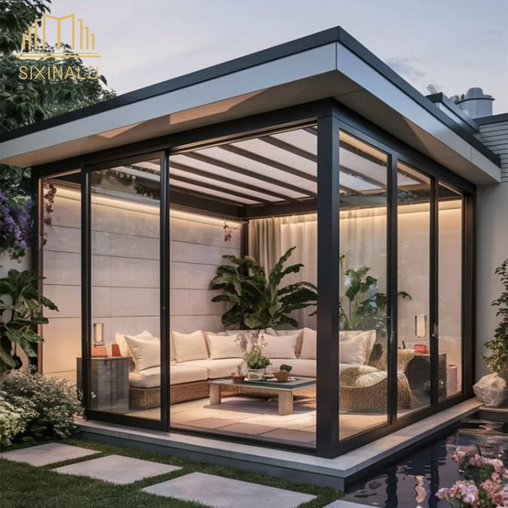 Sunroom Sliding Door Double Glazed Custom Aluminum Alloy Profile Front Entry Doors Mini House Garden Room For Home Decor