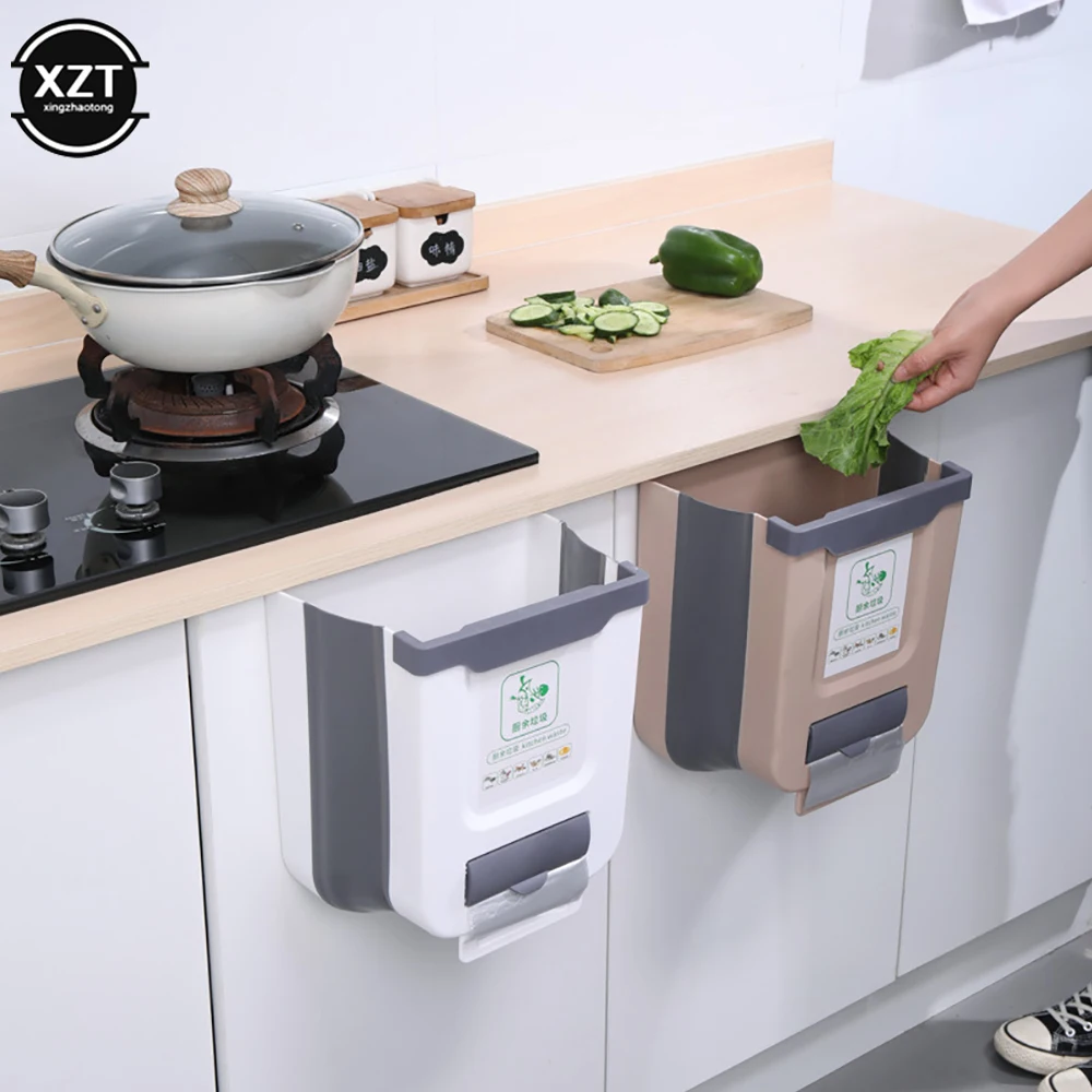 NEW 7/10L Foldable Trash Can For Kitchen Hanging Recycling Garbage Basket Cabinet Door Wall-mounted Kitchen Trash Can Toilet Bin