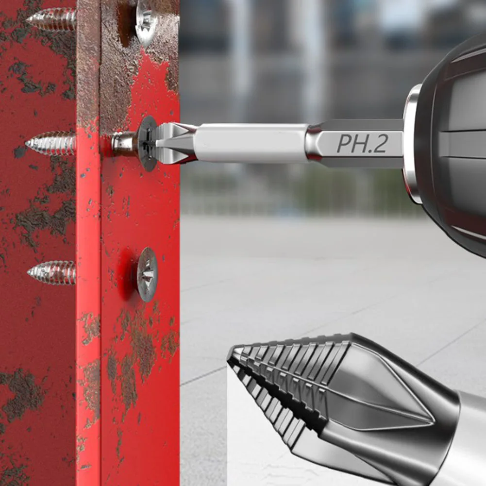 Mata obeng silang anti-selip, 25-150mm, kepala obeng lintas PH2 silang, mata obeng heksagonal