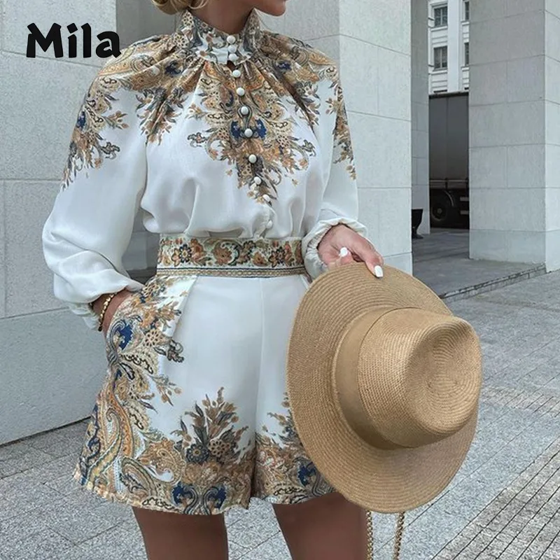 

Printed Long-sleeved Shorts Suit Summer Women's Suit Fashionable and Elegant Short Sets Women's Clothing Sales Pants Ensembles