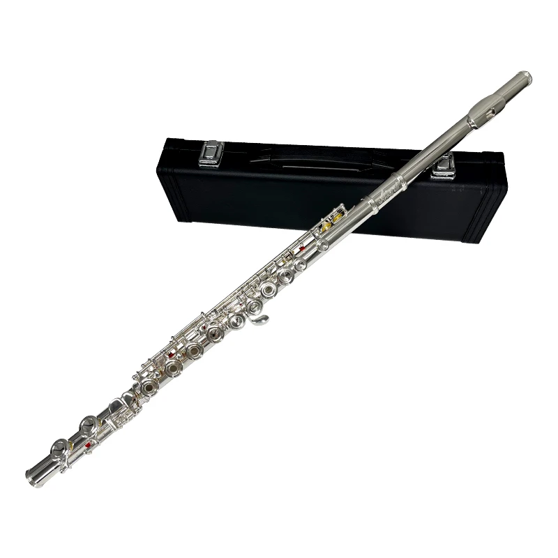 Open or Closed Hole C 16 Key Silver Plated Flute With Case, Tuning Rod and Cloth