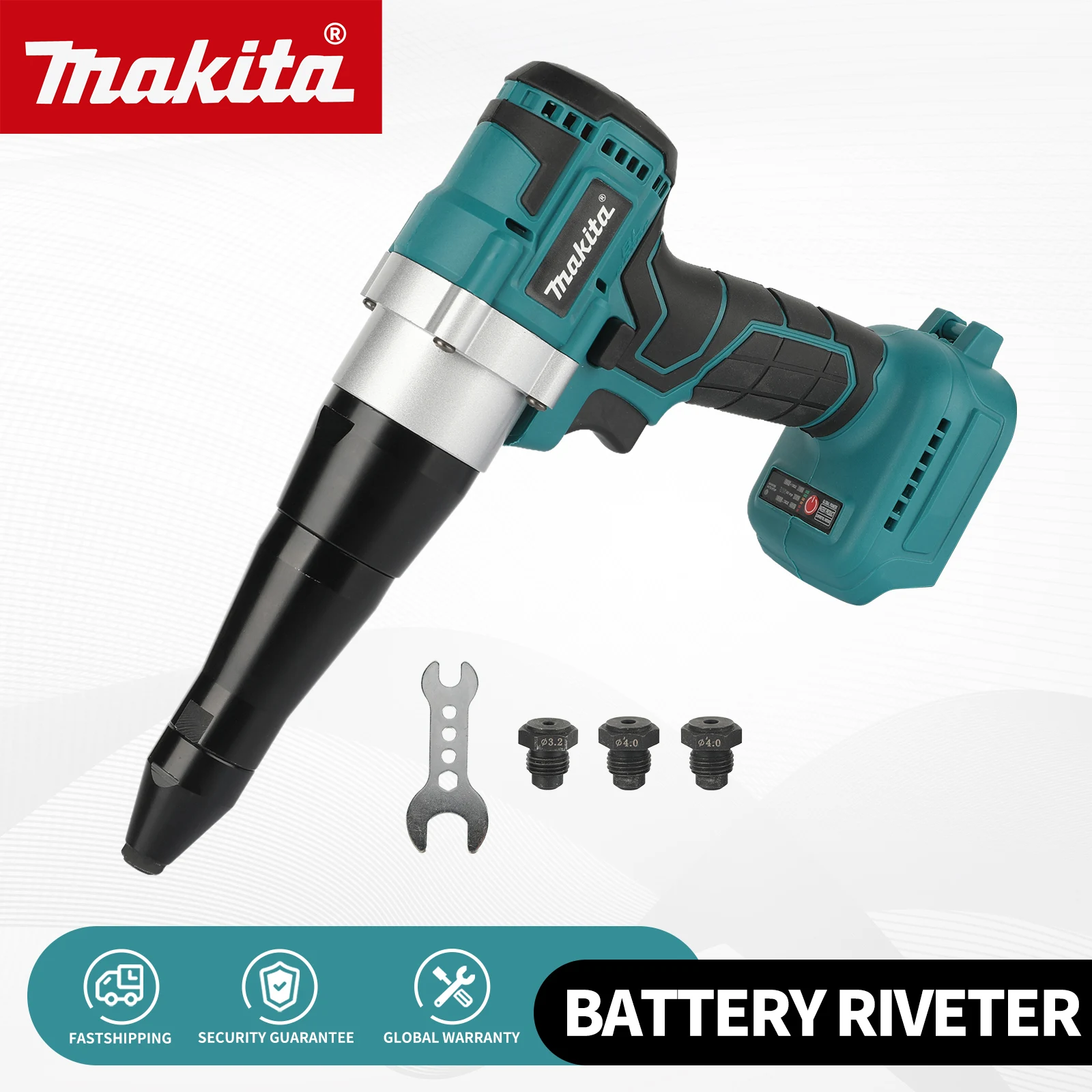 Makita M108 Cordless Electric Rivet Tool Built‑in LED Light Anti‑Slip Rubber Grip for Aluminum Stainless Rivet Fastening