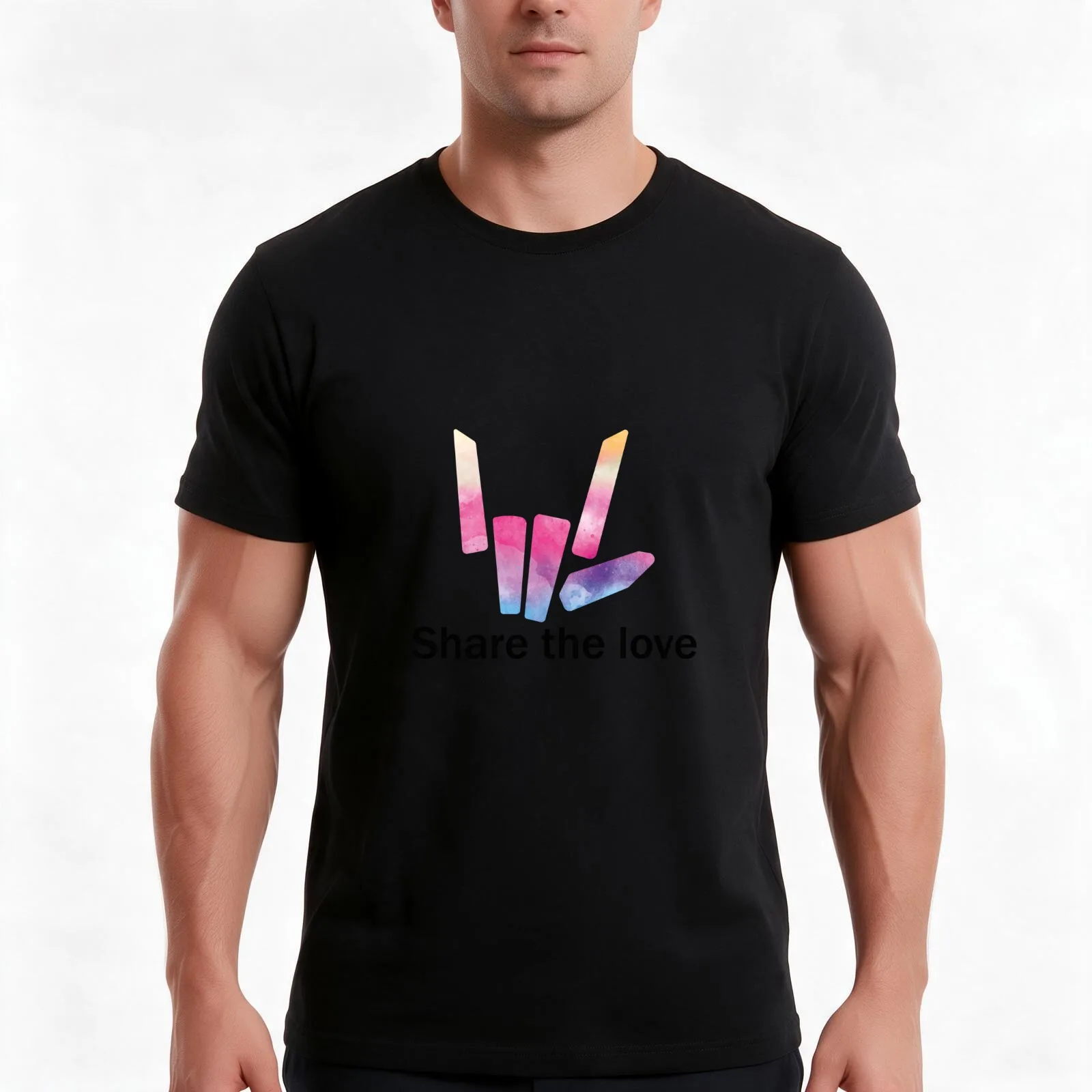 Share the Love Watercolor Colorful Style T-Shirt, Summer Casual Cotton Tee, Oversized Streetwear Tops, Vintage Graphic Print