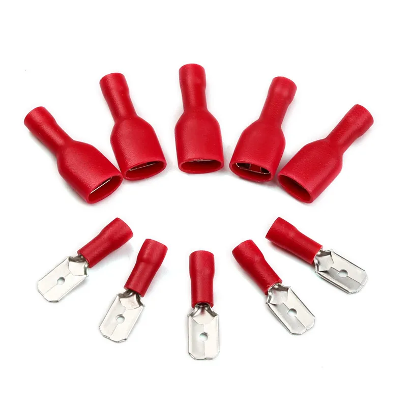 20/50/100Pcs Red + Blue 6.3mm Female Insulated Spade Crimp Terminal Wire Connector For 0.5-2.5mm Electrical Wire Cable Connecors