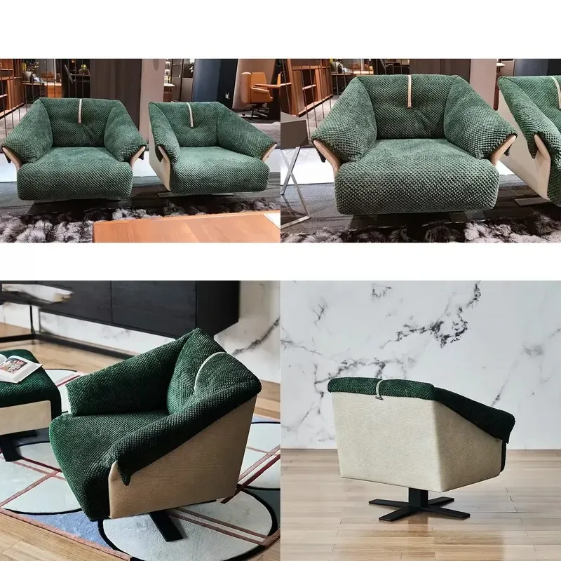 Fashion Furniture Office Sofa Living Room Furniture Sofa Set Modern Rotatable Stainless Steel Frame Lounge Chair with
