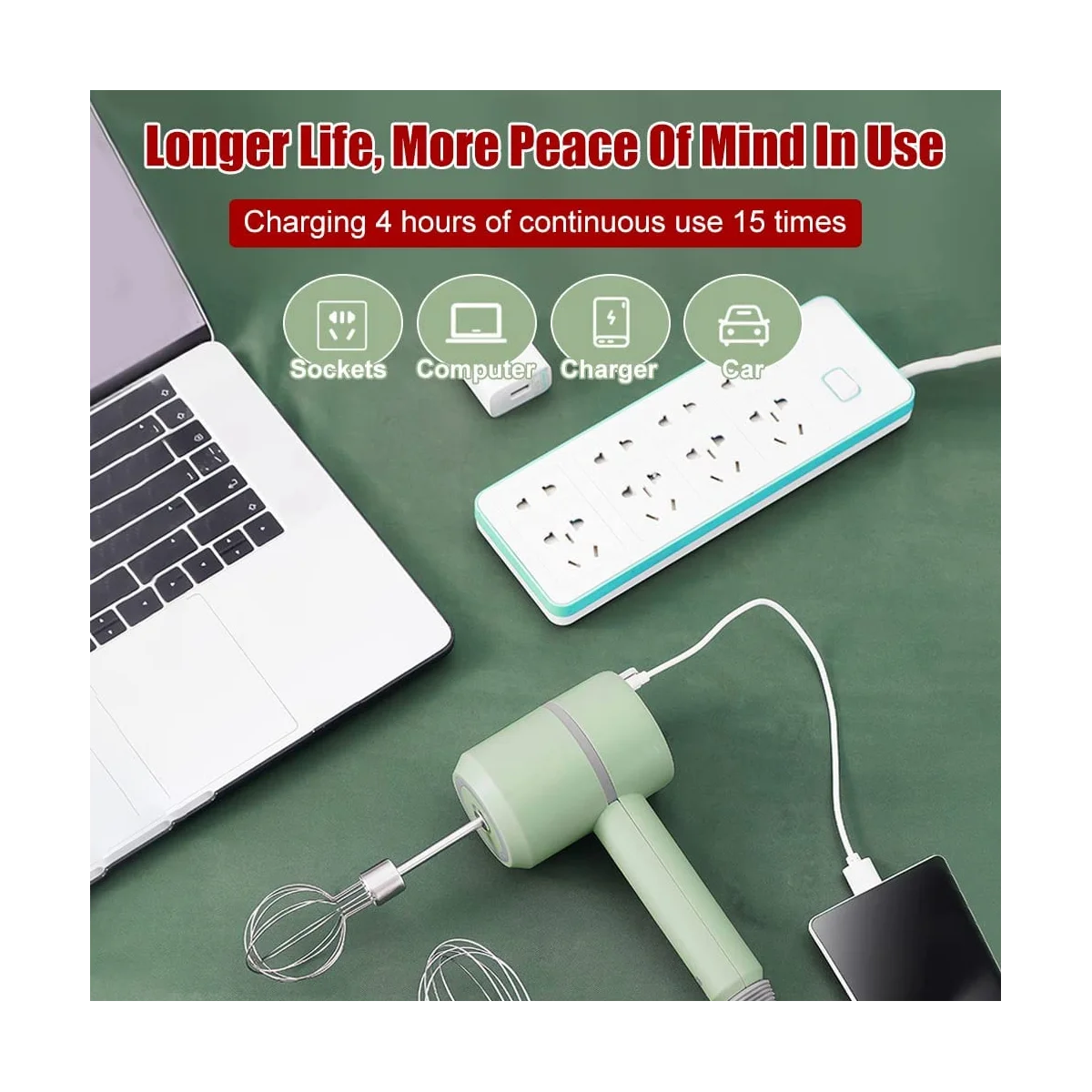 Batidora eléctrica de mano inalámbrica, portátil, multialimentos, para mezclar huevos, batir crema, picar ajo