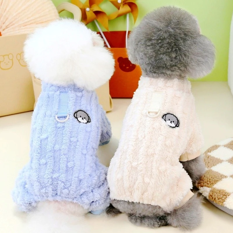 Winter Warm Fleece Dog Jumpsuit Coral Fleece Dog Overalls Cute Puppy Pajama Soft Cat Jumpsuit Pet Outfits French Bulldog Costume