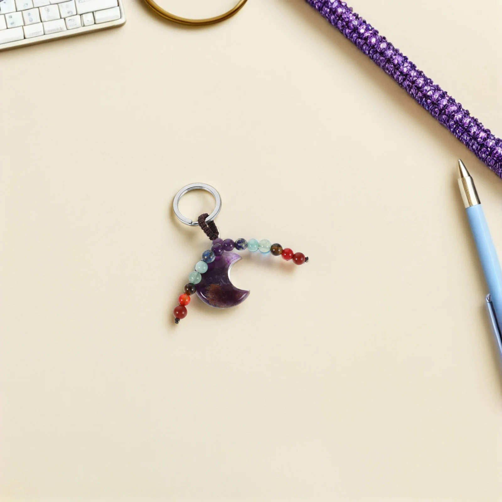 

2 Pcs Dainty Bag Accessory Cute Key Ring Aesthetic Accessories Backpack Moon Crystals Pendant