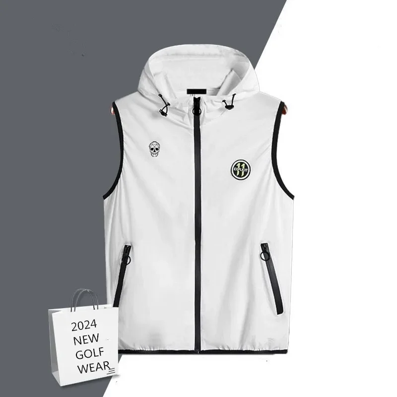 

High quality Men's Golf wear jackets vest sleeveless hooded Golf Waistcoat Elastic fast dry sport tennis tops Men golf Coats